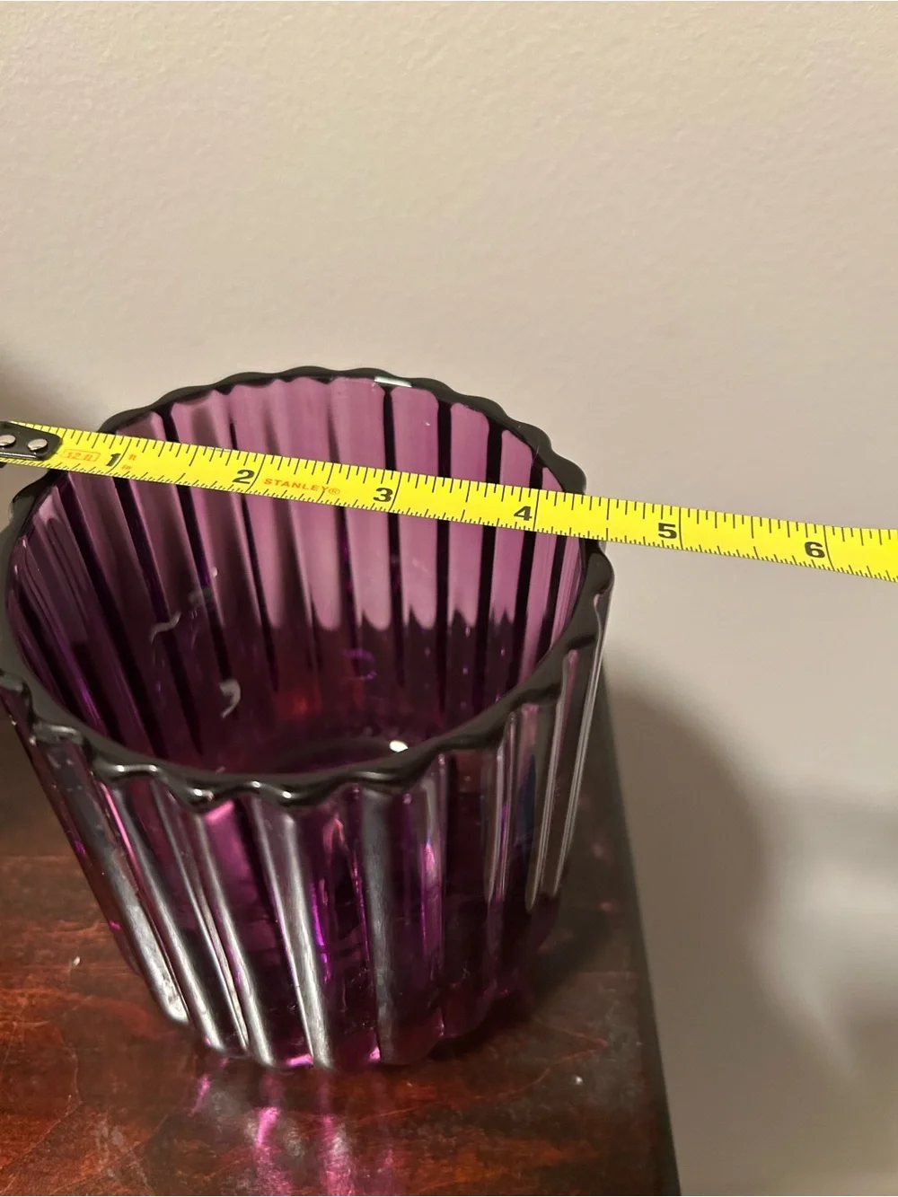 Teleflora Amethyst Purple Ribbed Glass Tealight Candle Holder Vase
